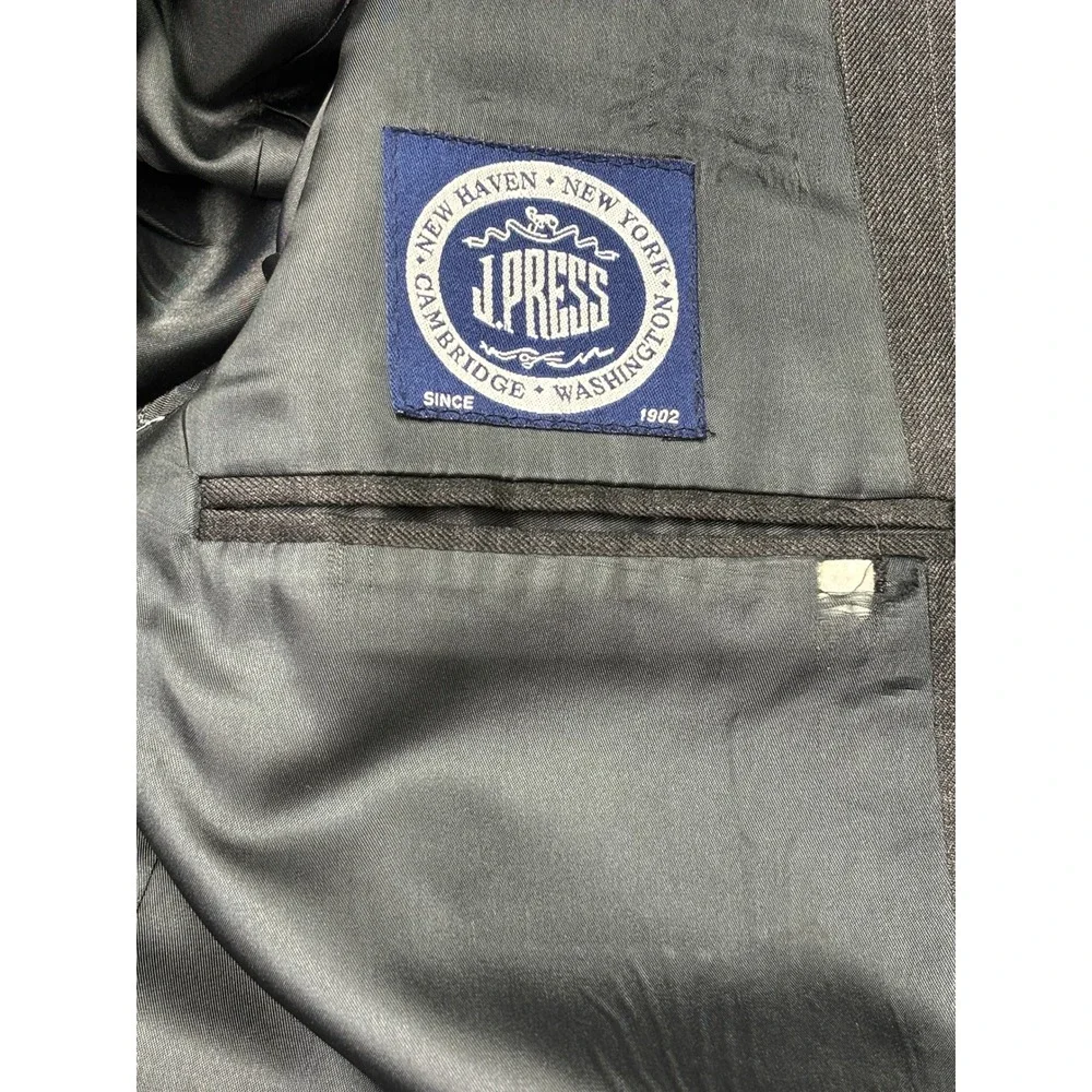 J. Press Parker Mens 43R Wool Pinstripe Blazer Jacket Charcoal Grey‎ Made Canada